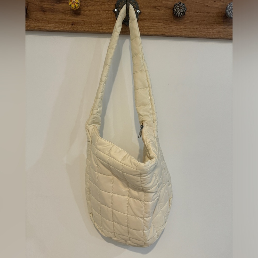 Cream Quilted Puffer Tote Bag